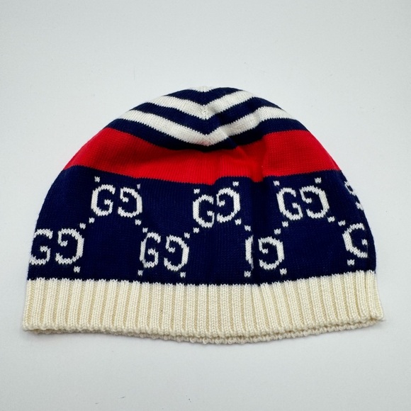 Gucci Other - Gucci Cream Navy & Red GG Knit Beanie baby medium